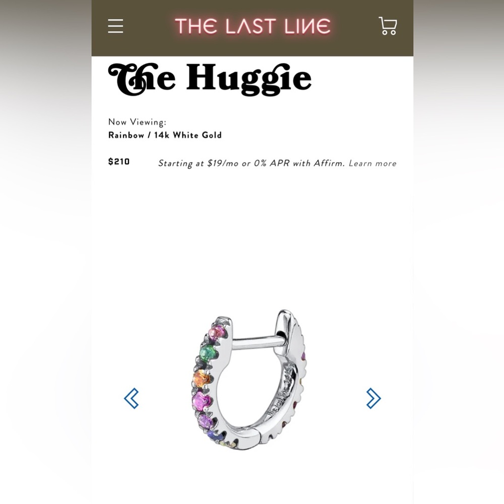 The Last Line Single White Gold Tiny Huggie with Rainbow Stones